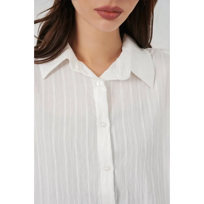 Çizgili Oversize Gömlek 20293 - Beyaz