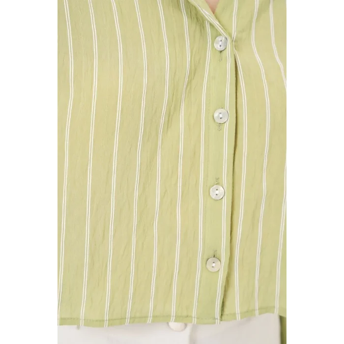 Çizgili Oversize Kısa Gömlek 20326 - E.Yeşil