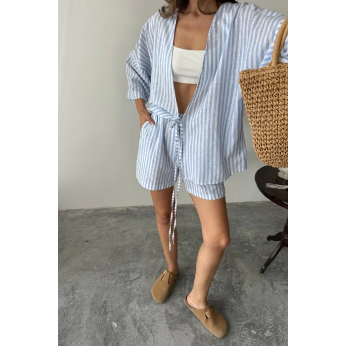 ÇİZGİLİ TUNİK -ŞORT TAKIM - Mavi
