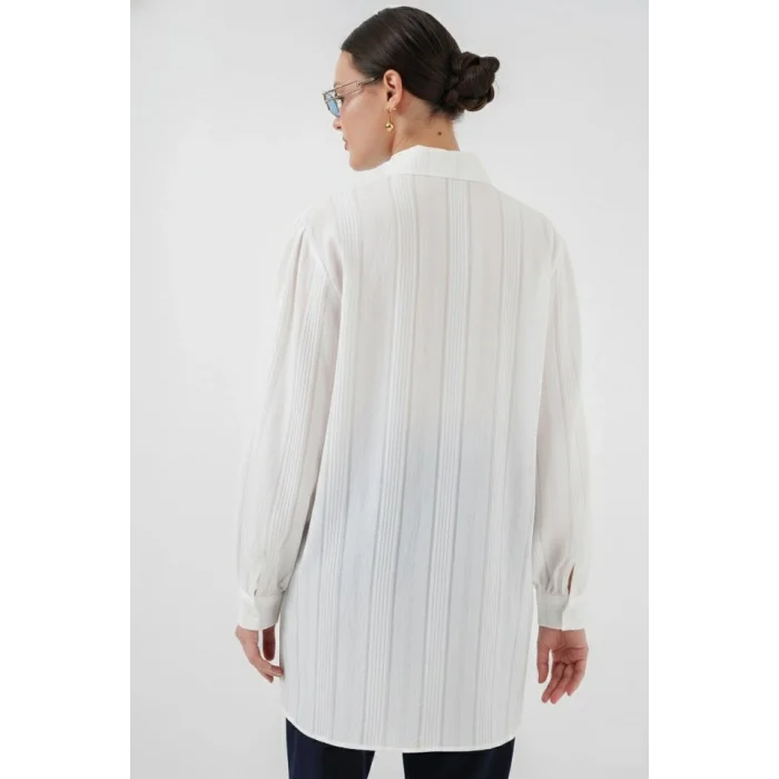 Çizgili Uzun Gömlek Tunik 5947 - Beyaz