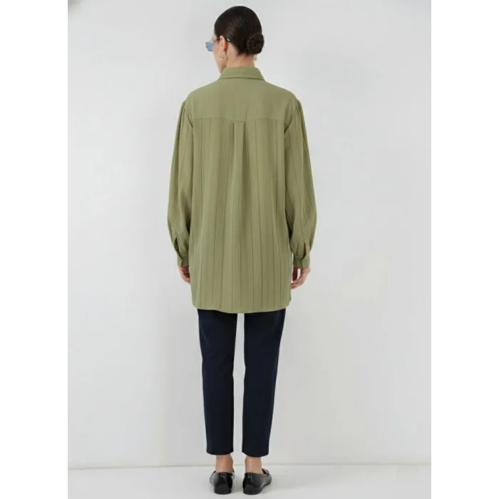 Çizgili Uzun Gömlek Tunik 5947 - Çağla