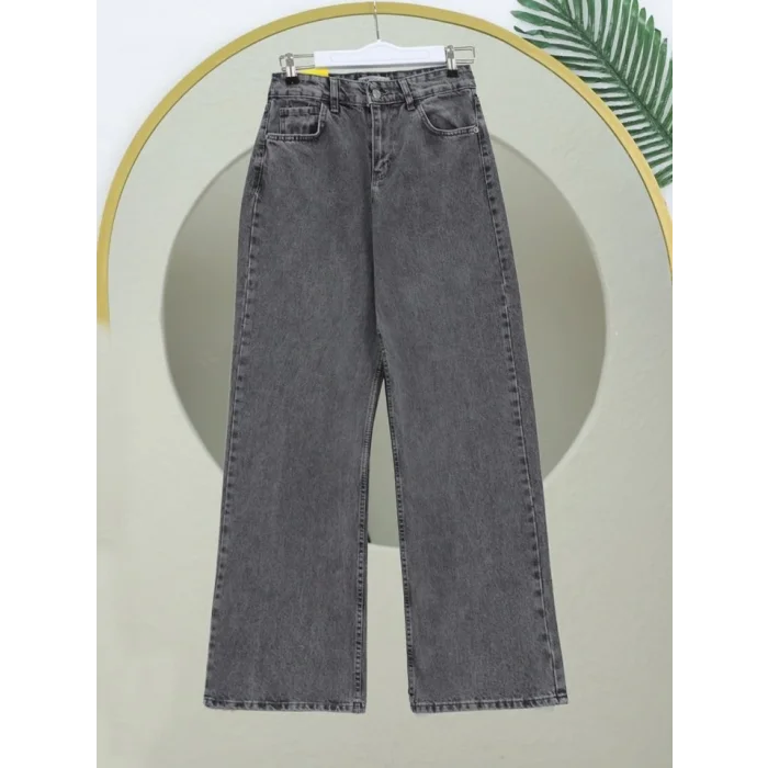 Çok Cepli Yüksek Bel Kot Pantolon  -Füme