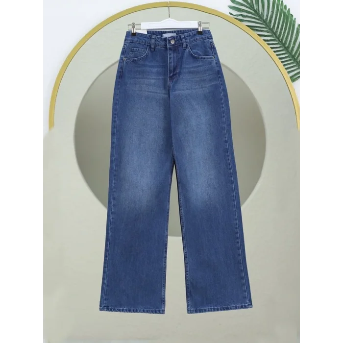 Çok Cepli Yüksek Bel Kot Pantolon  -Mavi