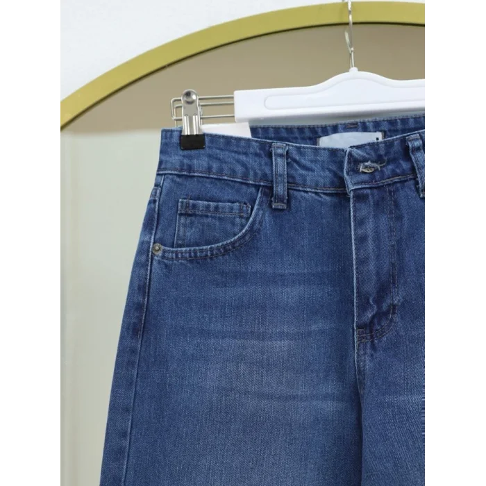 Çok Cepli Yüksek Bel Kot Pantolon  -Mavi