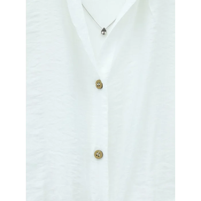 Crop Badyli  Kolyeli Arkası Uzun Gömlek -Ekru