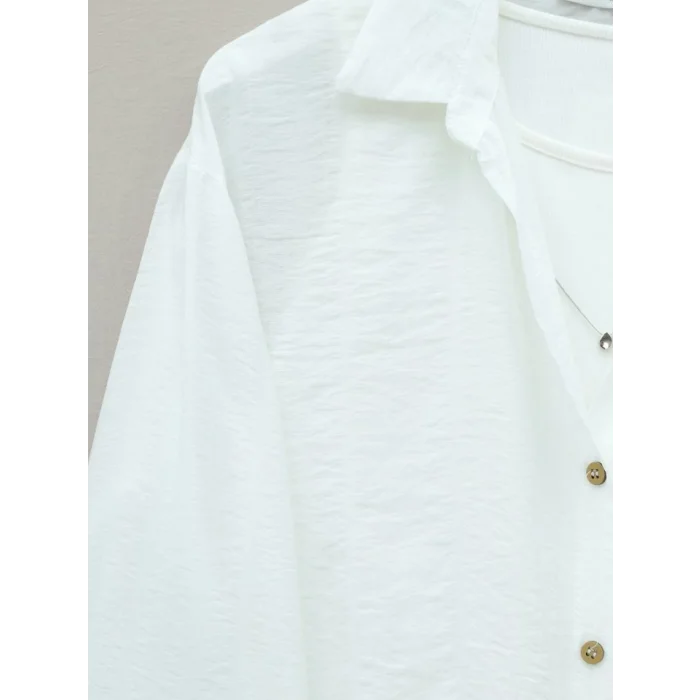 Crop Badyli  Kolyeli Arkası Uzun Gömlek -Ekru