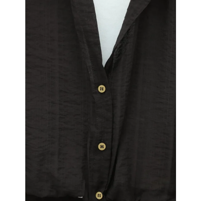 Crop Badyli  Kolyeli Arkası Uzun Gömlek -K. Kahve