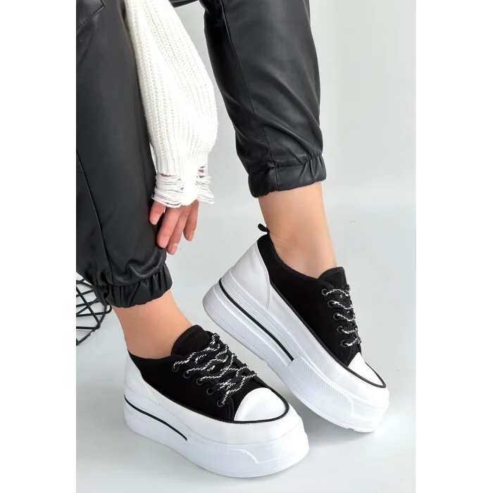 Dalen Siyah Keten Bağcıklı Spor Ayakkabı