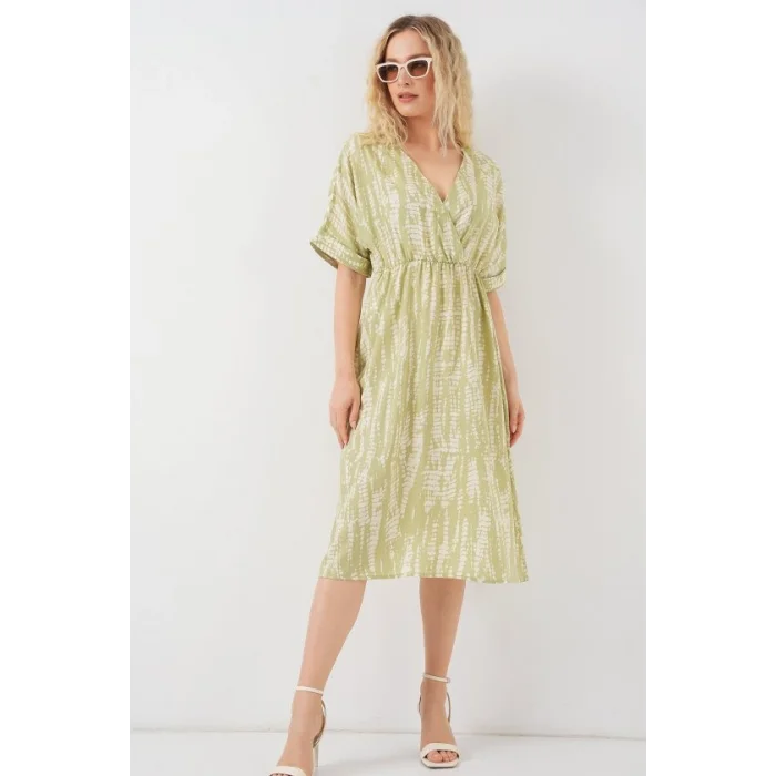 Desenli Kısa Kol Elbise 2569 - E.Yeşil