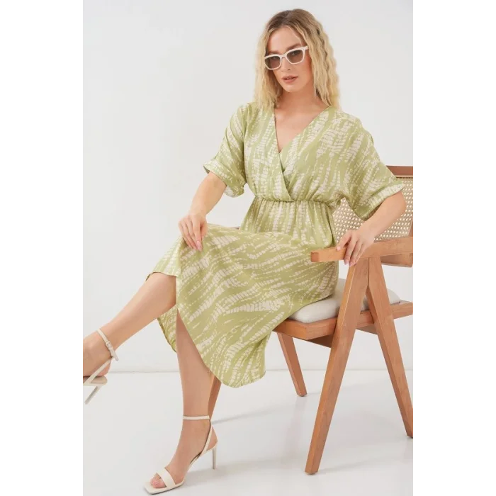 Desenli Kısa Kol Elbise 2569 - E.Yeşil