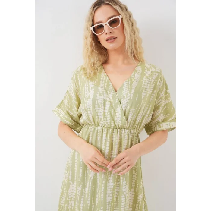 Desenli Kısa Kol Elbise 2569 - E.Yeşil