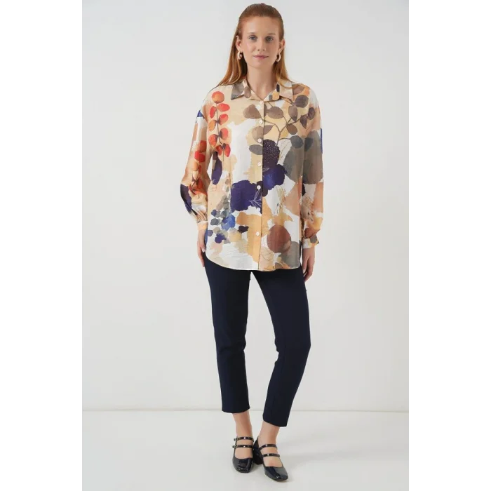 Desenli Overize Gömlek Tunik 5971 - Lacivert