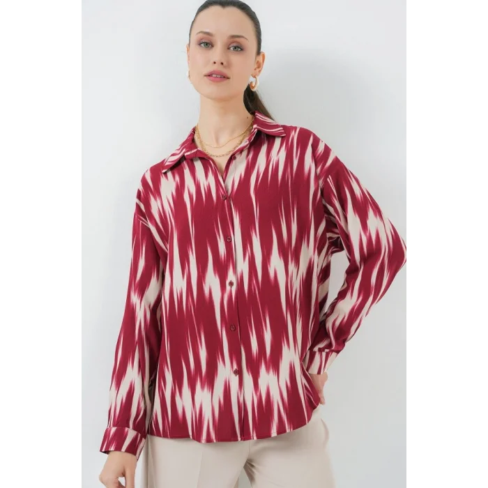 Desenli Oversize Gömlek 20301 - Kırmızı