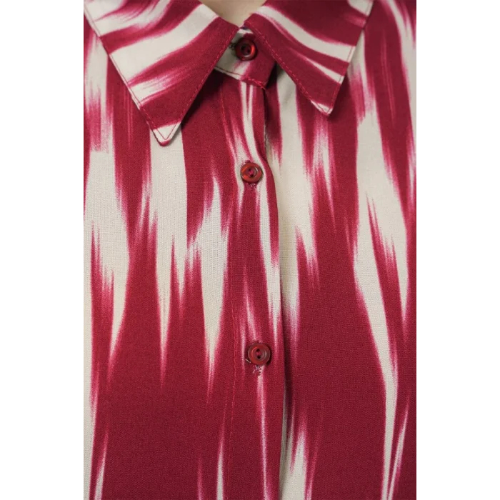 Desenli Oversize Gömlek 20301 - Kırmızı