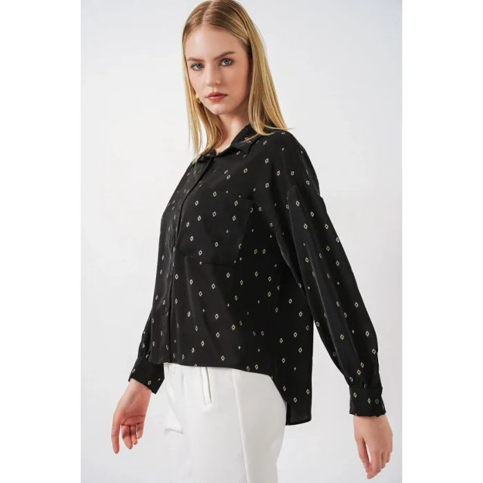 Desenli Oversize Gömlek 20361 - Siyah