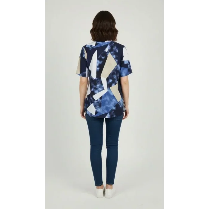 Desenli Püsküllü Viskon Bluz Bebe Yaka Kısa Kollu Big Size Rahat Kesim - Desenli