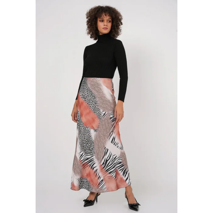 Desenli Saten Etek 15877 - Turuncu