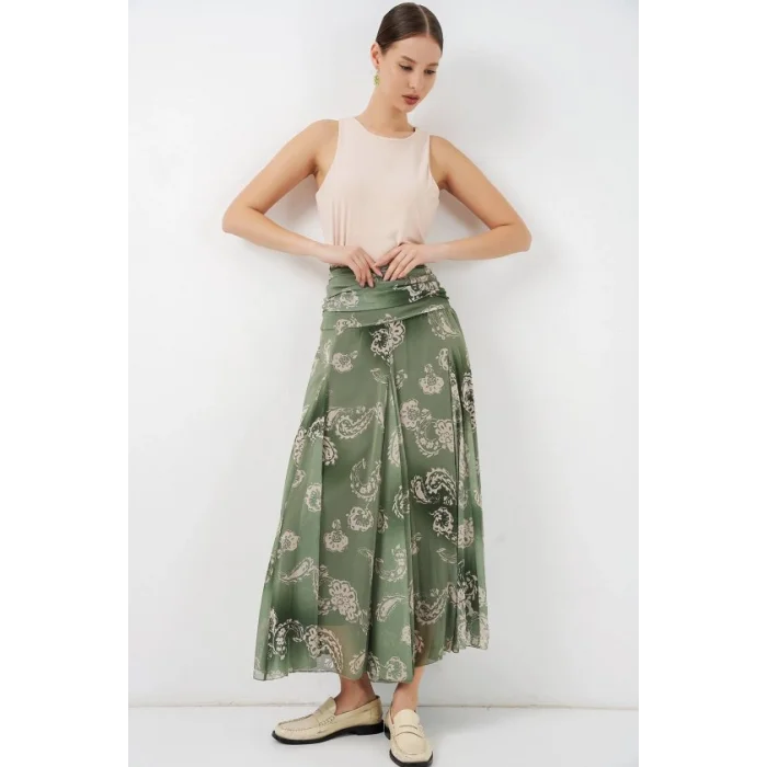 Desenli Şifon Etek 8057 - E.Yeşil