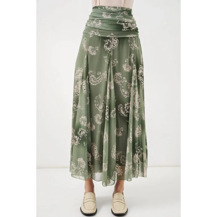 Desenli Şifon Etek 8057 - E.Yeşil