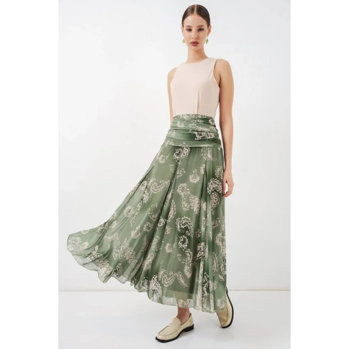 Desenli Şifon Etek 8057 - E.Yeşil