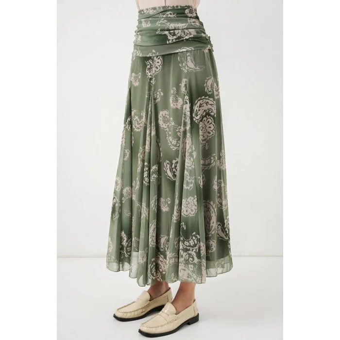 Desenli Şifon Etek 8057 - E.Yeşil