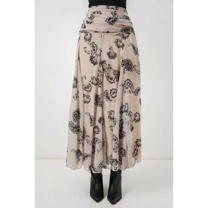Desenli Şifon Etek 8057 - Krem
