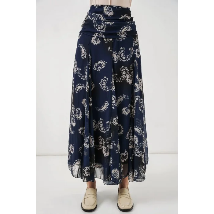 Desenli Şifon Etek 8057 - Lacivert