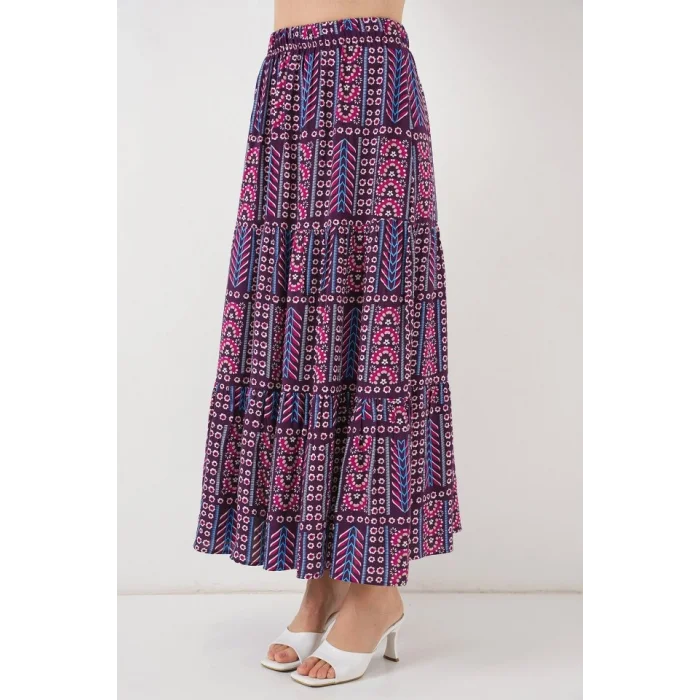 Desenli Uzun Etek 8053 - Mor