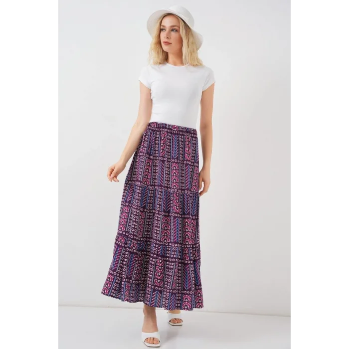 Desenli Uzun Etek 8053 - Mor