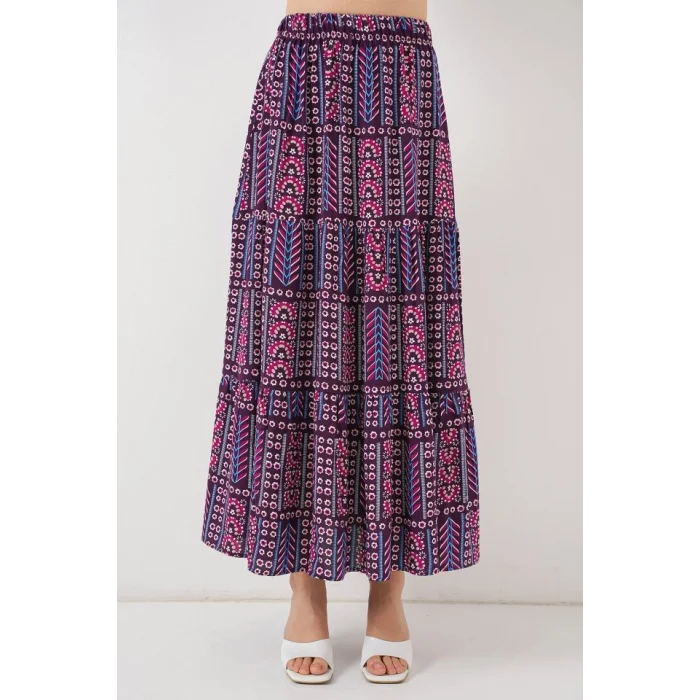 Desenli Uzun Etek 8053 - Mor