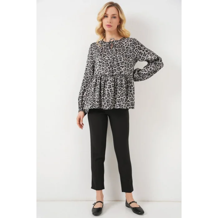 Desenli Uzun Kol Bluz 970 - Antrasit