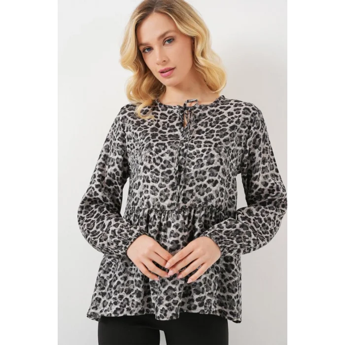 Desenli Uzun Kol Bluz 970 - Antrasit