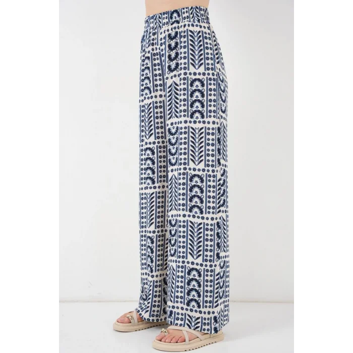 Desenli Viskon Pantolon 6749 - Krem