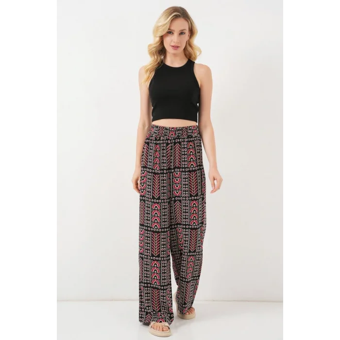 Desenli Viskon Pantolon 6749 - Siyah