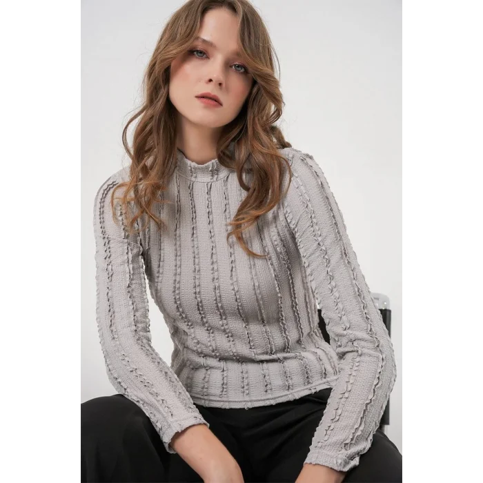 Dokulu Esnek Örme Bluz 975 - Gri
