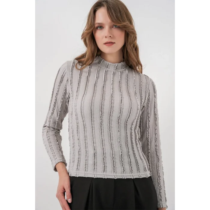 Dokulu Esnek Örme Bluz 975 - Gri