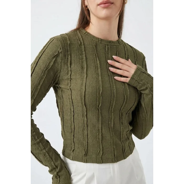 Dokulu Örme Bluz 980 - Haki