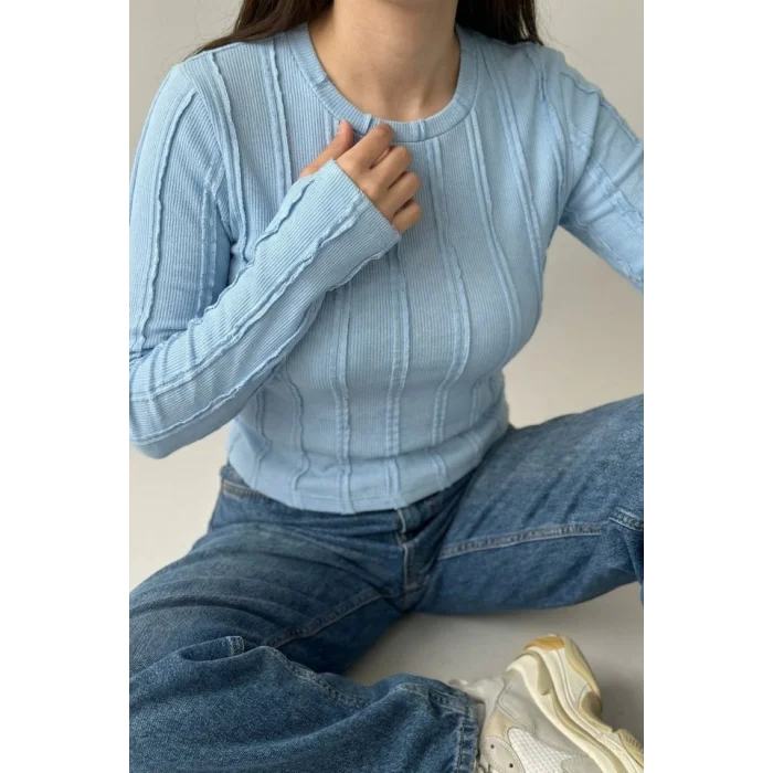Dokulu Örme Bluz 980 - Mavi