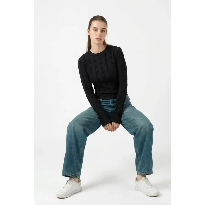 Dokulu Örme Bluz 980 - Siyah