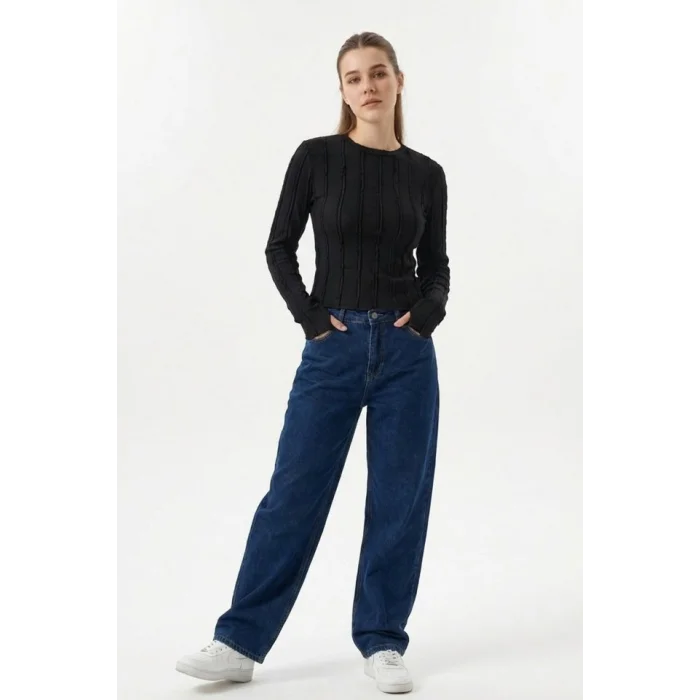 Dokulu Örme Bluz 980 - Siyah