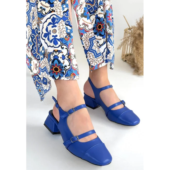 Doran Mavi Cilt Topuklu Ayakkabı