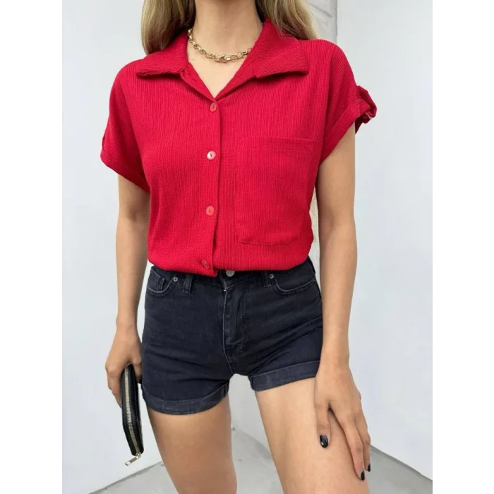 Duble Kol Tek Cepli Bürümcük Gömlek  -Bordo