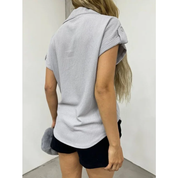 Duble Kol Tek Cepli Bürümcük Gömlek  -Gri