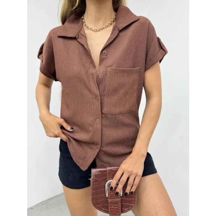 Duble Kol Tek Cepli Bürümcük Gömlek-K. Kahve