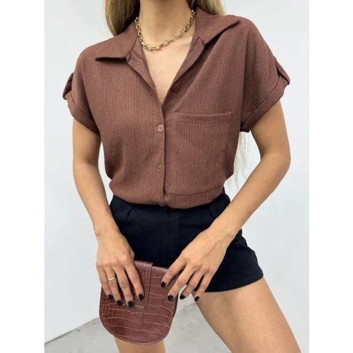 Duble Kol Tek Cepli Bürümcük Gömlek-K. Kahve
