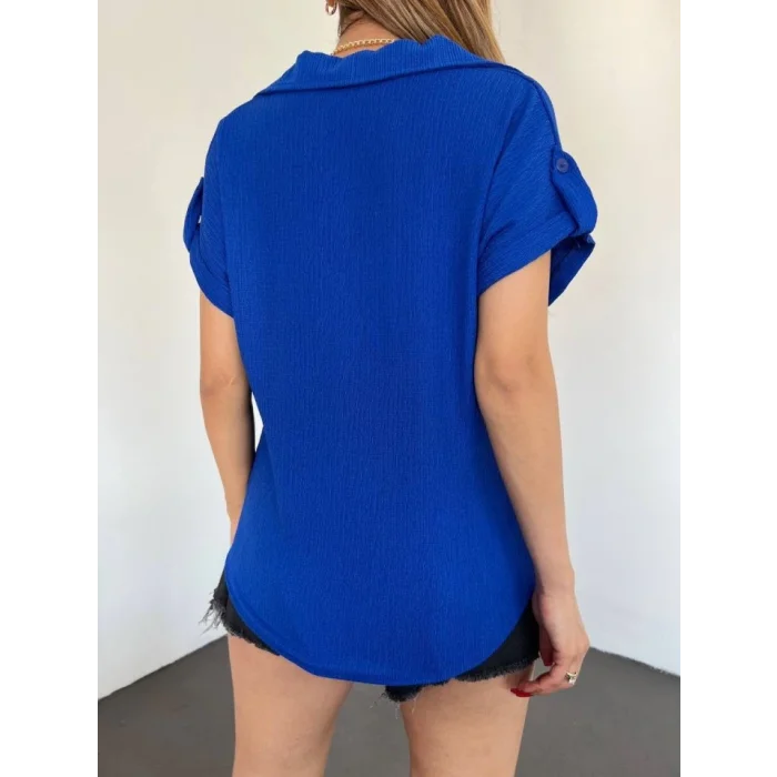 Duble Kol Tek Cepli Bürümcük Gömlek  -Saks