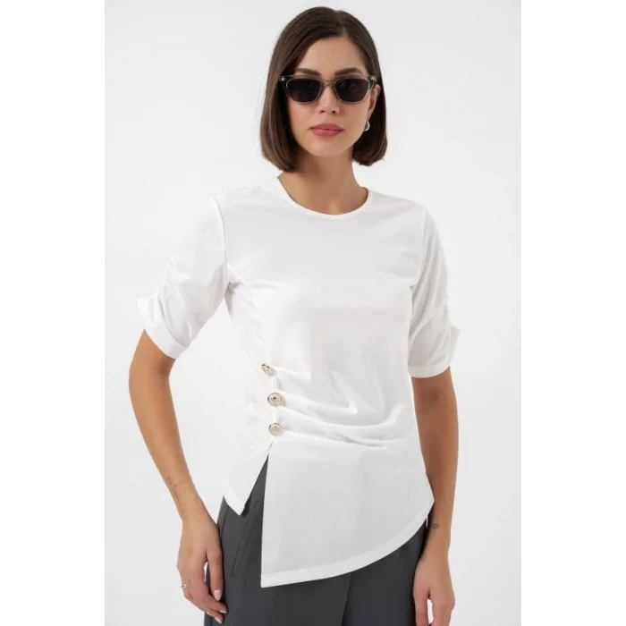 Düğme Detaylı Sandy Bluz 992 - Beyaz