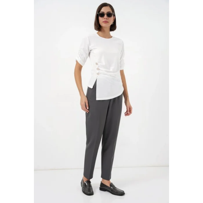 Düğme Detaylı Sandy Bluz 992 - Beyaz