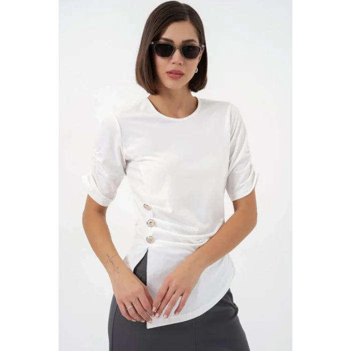 Düğme Detaylı Sandy Bluz 992 - Beyaz