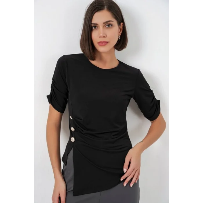Düğme Detaylı Sandy Bluz 992 - Siyah